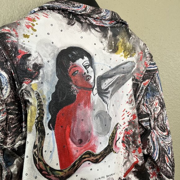 Claire Barrow Leather Painted Biker jacket Medium - Picture 7 of 9